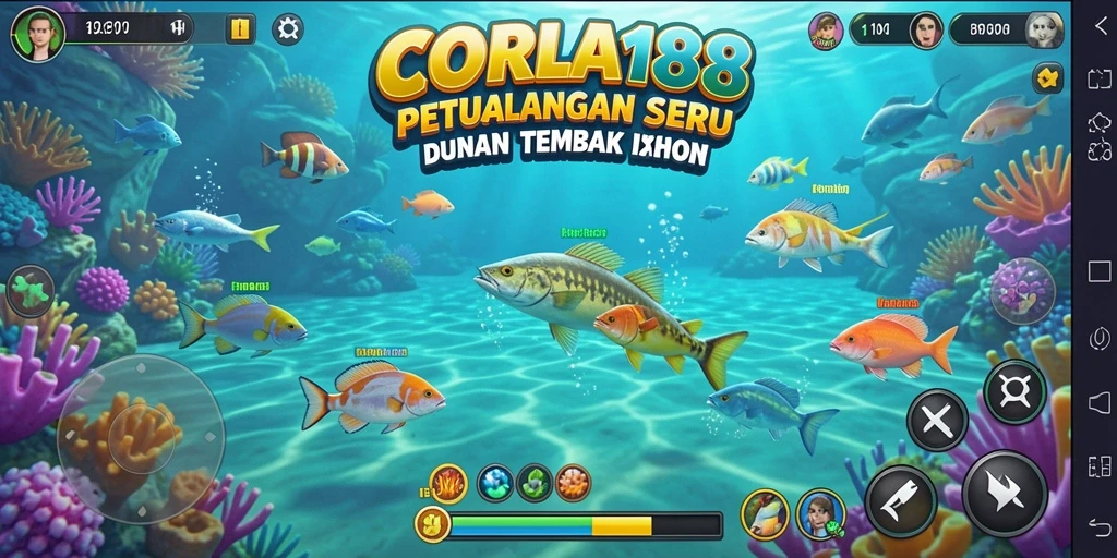 Tangkapan layar CORLA188 menampilkan aksi menembak ikan yang seru dan penuh warna.