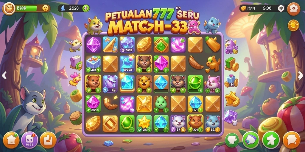 Tampilan gameplay seru di INDO777, penuh warna dan tantangan Match-3.