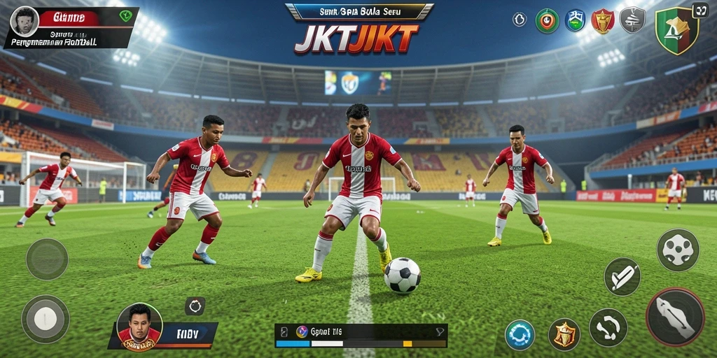 Tampilan gameplay menarik di JKTJKT dengan aksi sepak bola yang mendebarkan.