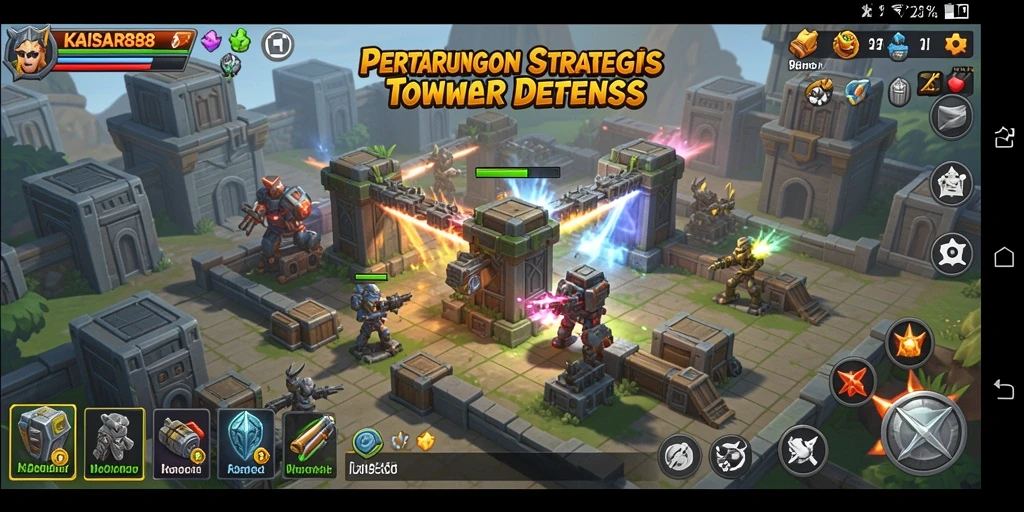 Tangkapan layar gameplay KAISAR888 dengan aksi Tower Defense yang seru.
