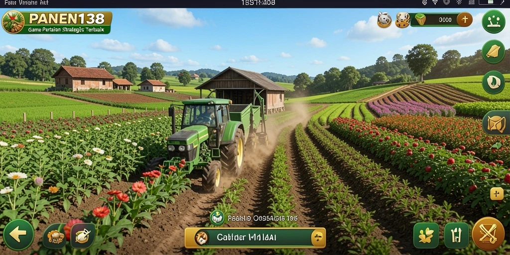 Screenshot menunjukkan gameplay pertanian yang menegangkan dan menarik.
