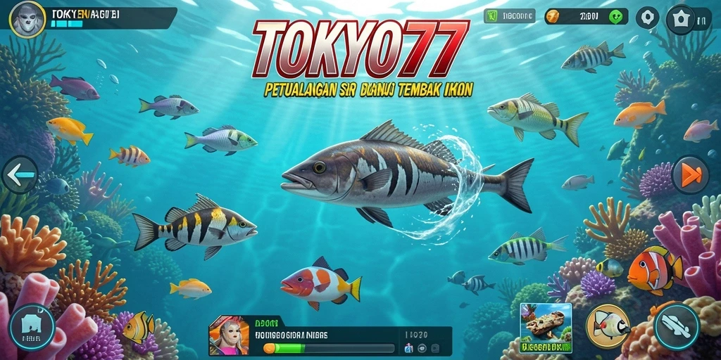 Screenshot menunjukkan aksi menangkap ikan dalam TOKYO77 yang penuh warna.