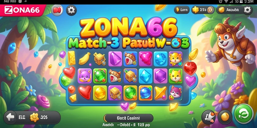 Screenshot ZONA66 menampilkan gameplay menarik permainan Match-3.